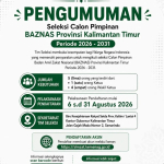 Pendaftaran Calon Pimpinan BAZNAS Provinsi Kalimantan Timur Periode 2026–2031 Dimulai